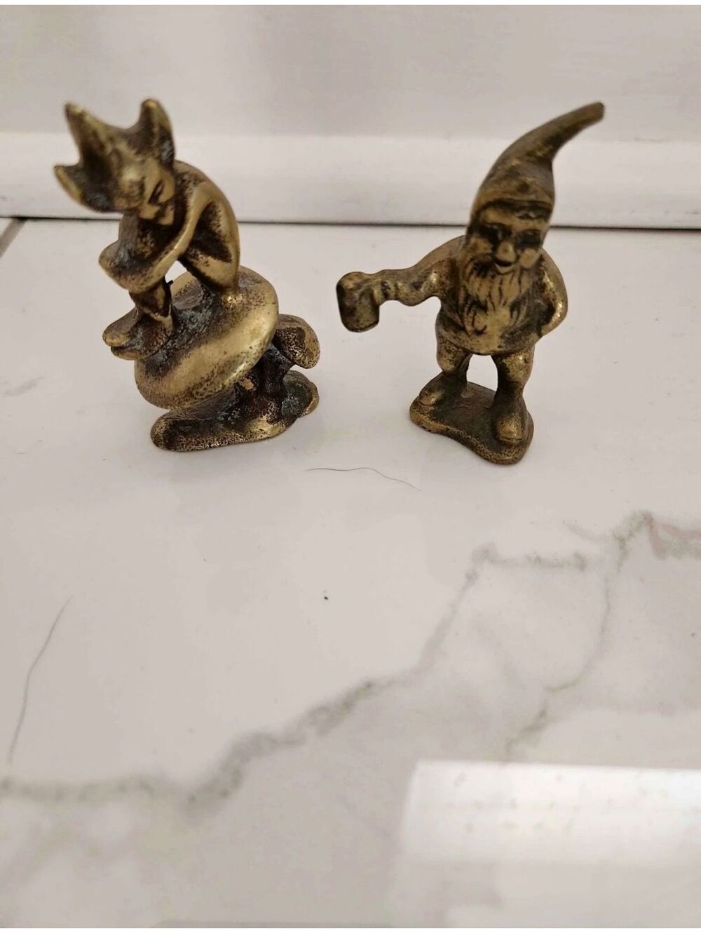 Vintage Mid-Century Brass Folklore Set - Tankard Jack Gnome & Cornish Pixie